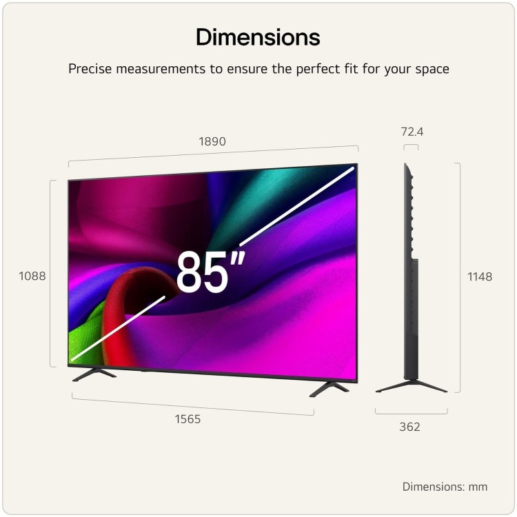 LG 85NU900B6LA 85" 4K UHD Nano AI Smart TV with HDR10 Pro webOS & AI Upscaling