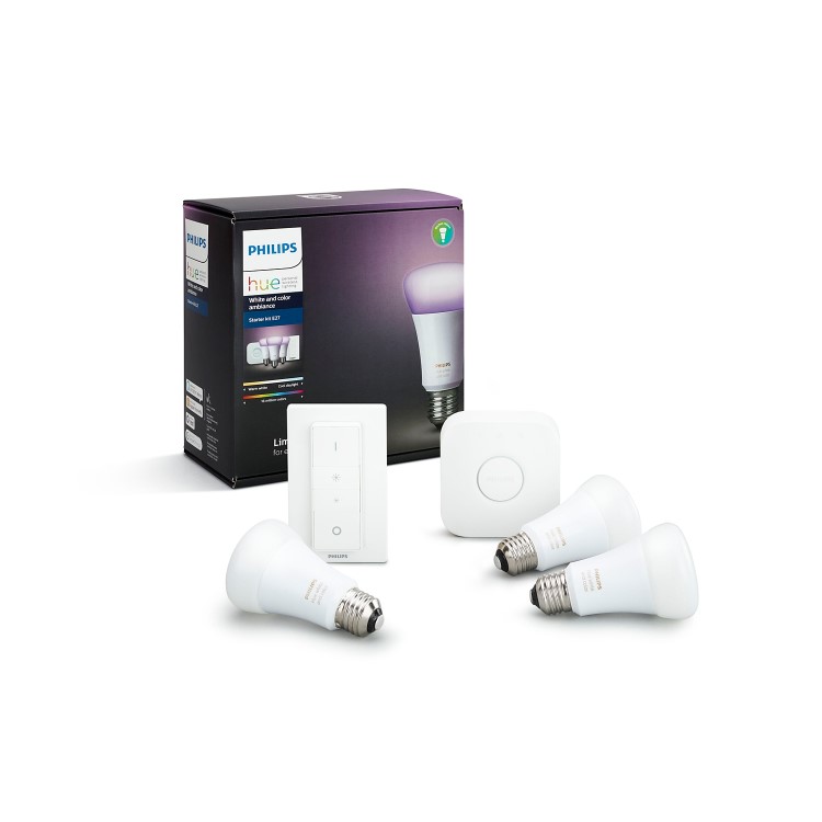 GRADE A1 - Philips Hue White & Colour Ambience E27 Smart Bulb Starter Kit - works with Alexa & Google Assistant