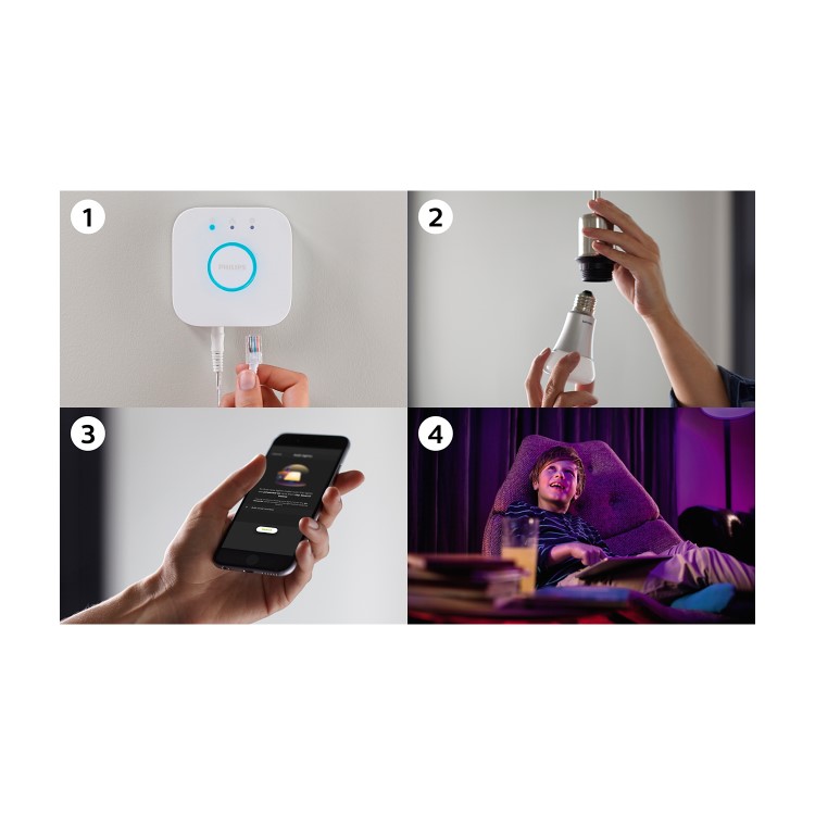 GRADE A1 - Philips Hue White & Colour Ambience E27 Smart Bulb Starter Kit - works with Alexa & Google Assistant