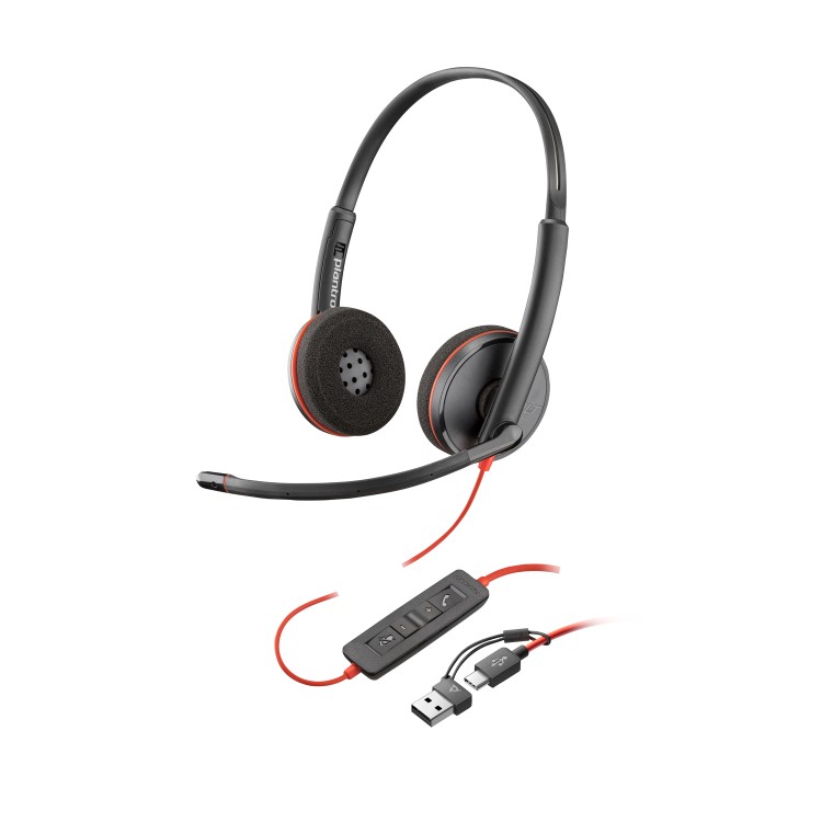 Poly Blackwire 3220 Stereo USB-C Headset +USB-C/A Adapter Bulk
