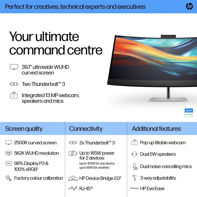 HP Series 7 Pro 39.7" IPS 5K WUHD Conferencing Curved Monitor