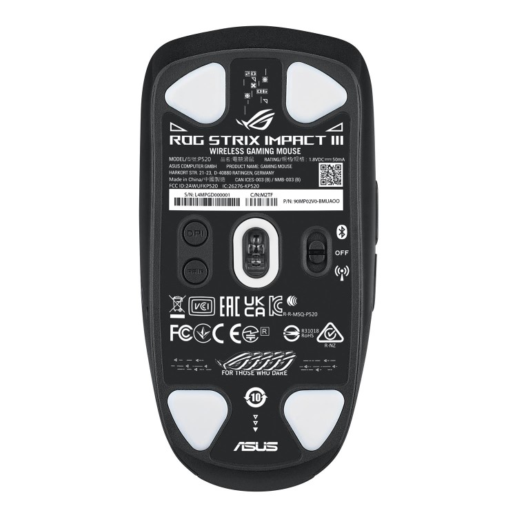 Asus ROG Strix Impact III Wireless Gaming Mouse, 57 G Lightweight, 36K DPI Sensor, Bluetooth & 2,4GHz RF, ROG SpeedNova, Up to 618hrs Battery Life, Replaceable Switches, ROG Omni Receiver, Black