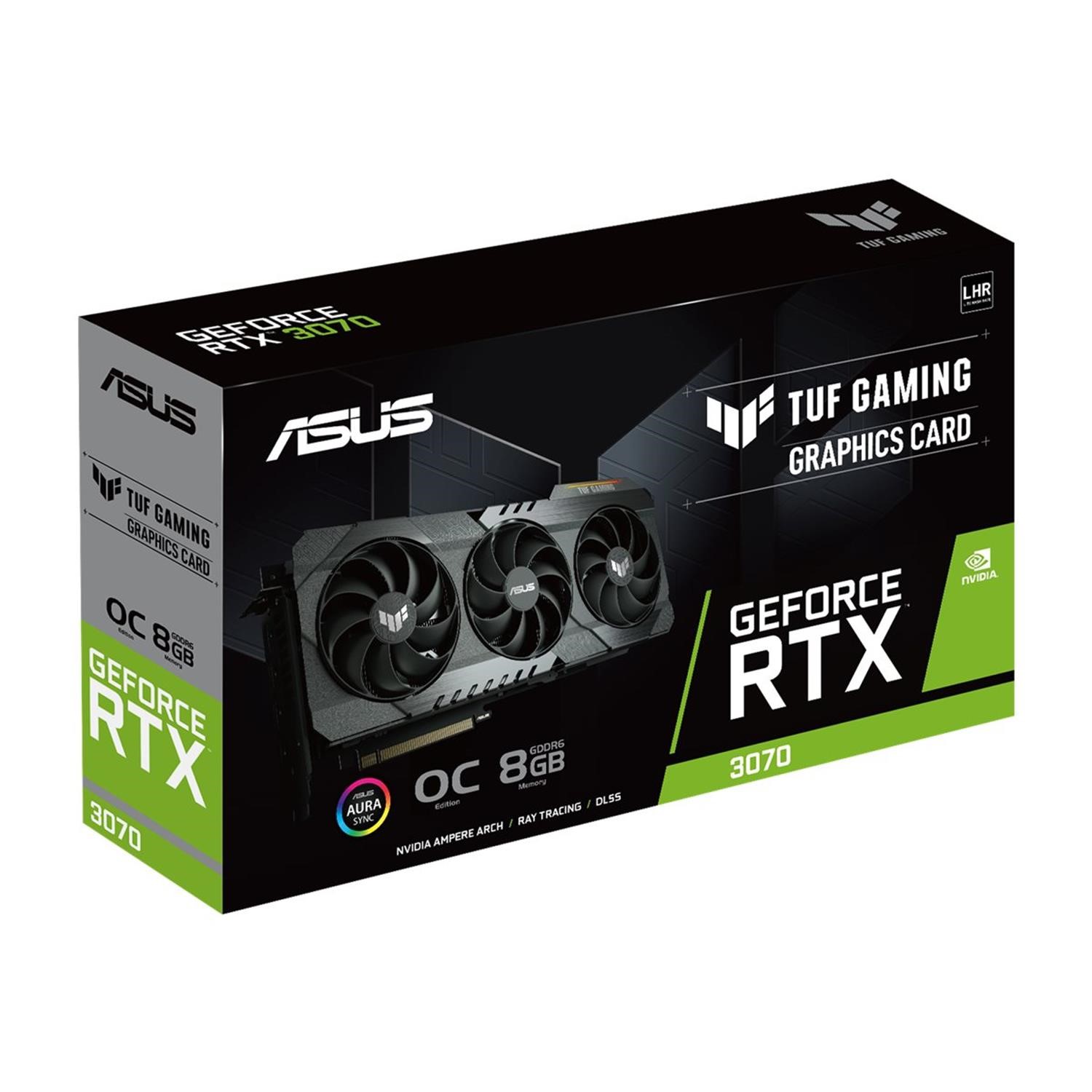 ASUS TUF Gaming Geforce RTX3070 Asus TUF Gaming NVIDIA GeForce RTX 3070 V2 OC Edition Graphics Card (PCIe  4.0, 8GB GDDR6, LHR, HDMI 2.1, DisplayPort 1.4a, Dual Ball Fan Bearings,
