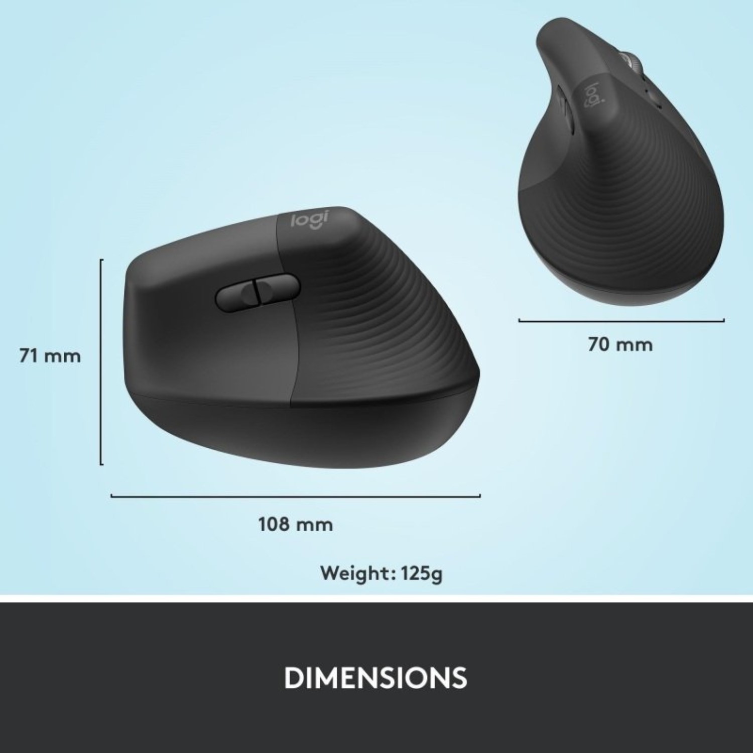 Logitech Lift Vertical Ergonomic Wireless Mouse Graphite - Laptops Direct