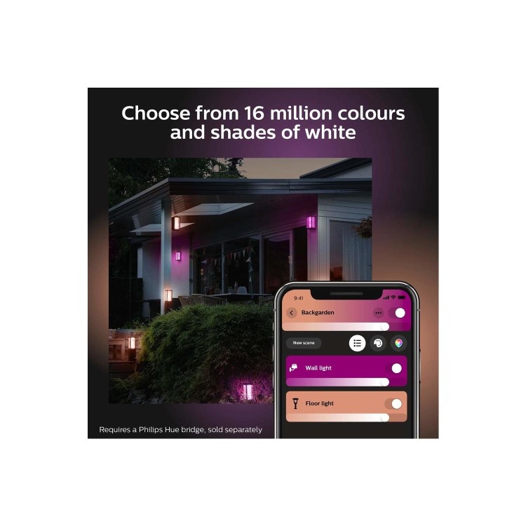 GRADE A3 - Philips Hue Outdoor Impress Wall Lantern Black - Slim
