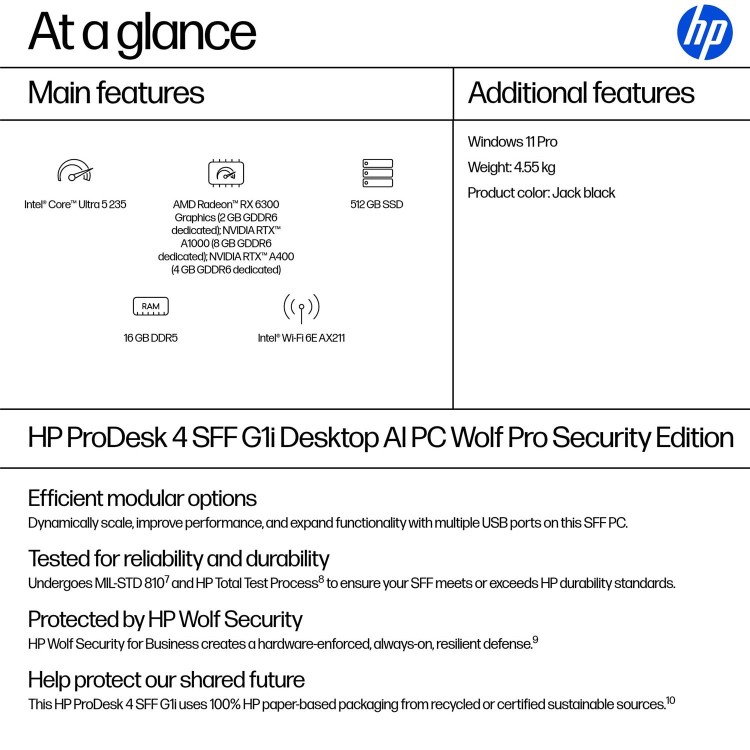 HP ProDesk 4 G1i AI SFF Intel Core Ultra 235 16GB RAM 512GB SSD Windows 11 Pro Desktop PC