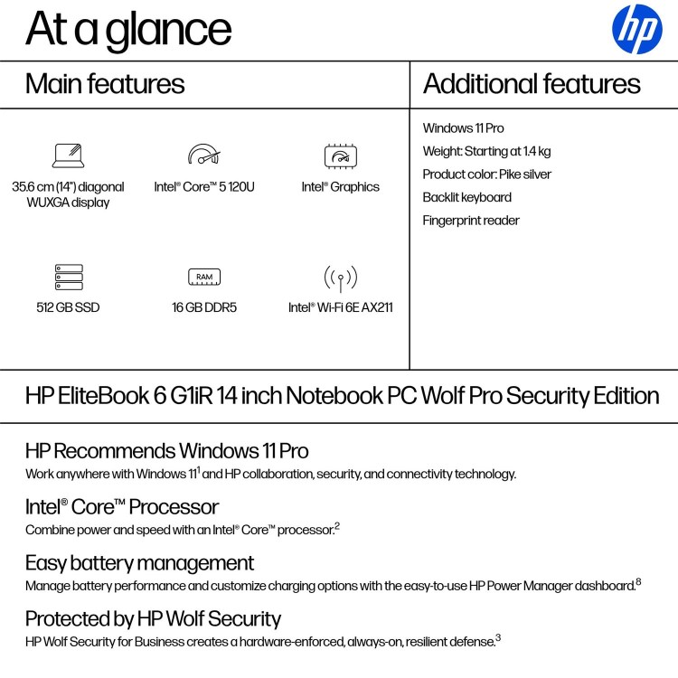 HP EliteBook 6 Intel Core 5 16GB RAM 512GB SSD 14 Inch Windows 11 Pro Laptop