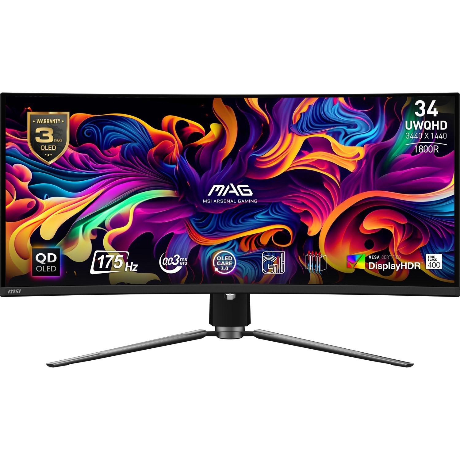 MSI MAG 341CQP 34 WQHD OLED 175Hz 0.03ms Curved Gaming Monitor