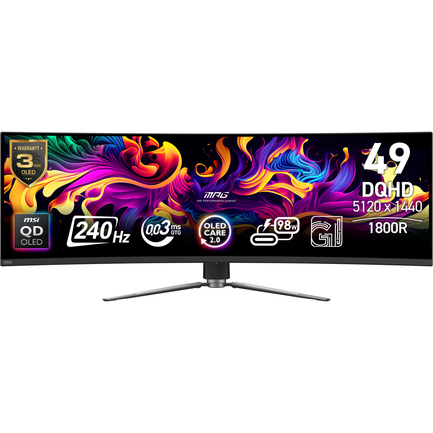 MPG 491CQPX 49 OLED DQHD 240Hz 0.03ms Curved USB C Gaming Monitor