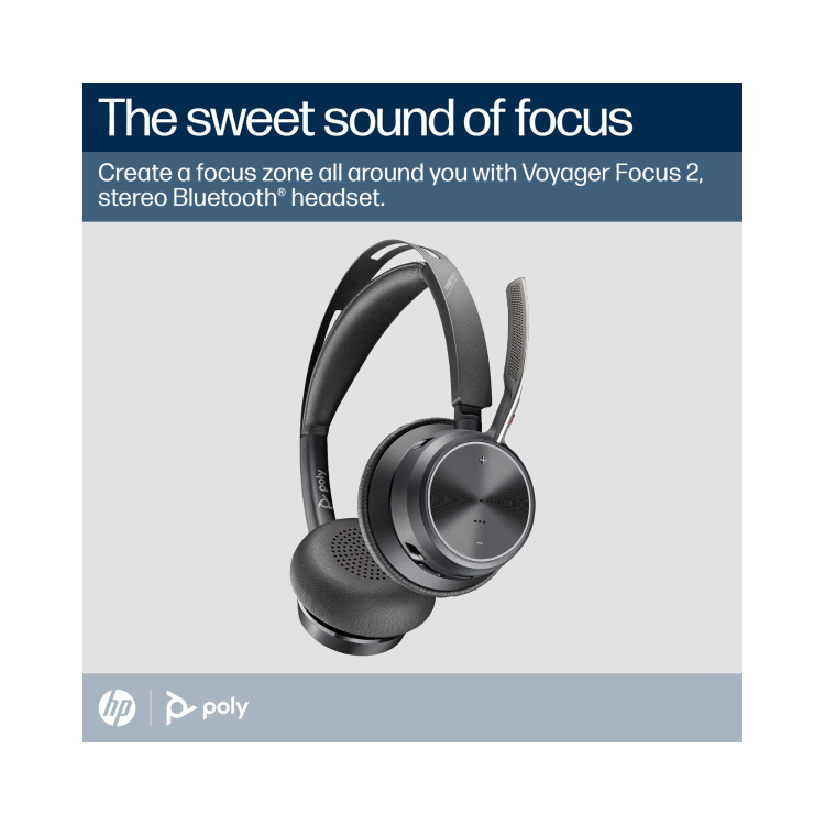 HP Poly Voyager Focus 2 On Ear Bluetooth Wireless Headset with Charging Stand