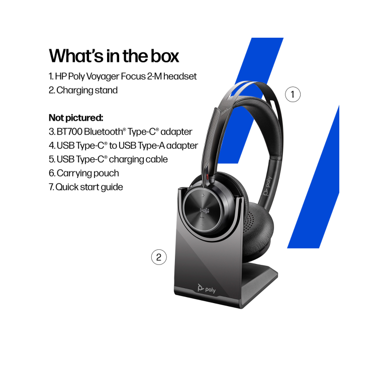 HP Poly Voyager Focus 2 On Ear Bluetooth Wireless Headset with Charging Stand