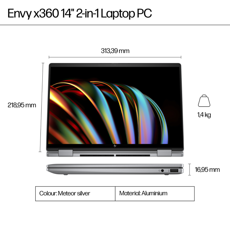 Refurbished HP Envy x360 14-fc0501sa Intel Core Ultra 5 125U 16GB RAM 512GB SSD 14 Inch Windows 11 Touchscreen Convertible Laptop