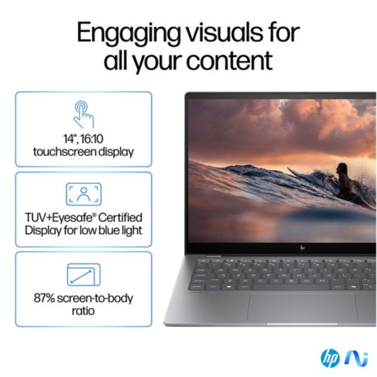 Refurbished HP OmniBook X 14-fe0500na Copilot+ PC SnapDragon X1E-78-100 16GB RAM 512GB SSD 14 Inch Windows 11 Touchscreen Laptop - Silver