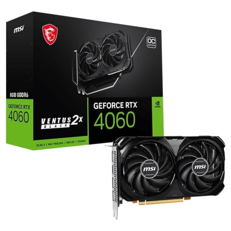 Box Opened MSI GeForce RTX 4060 VENTUS 2X BLACK 8GB OC GDDR6X Graphics Card