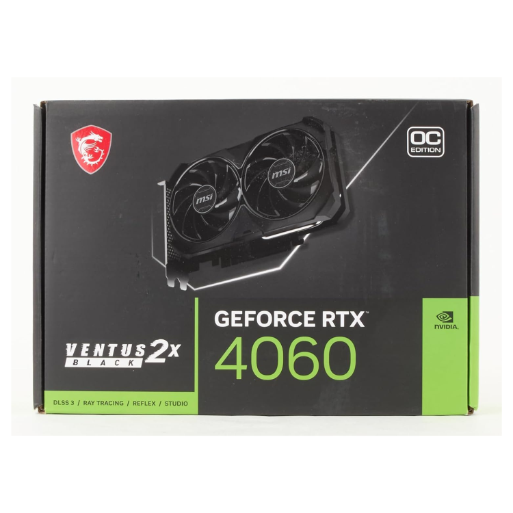 Box Opened MSI GeForce RTX 4060 VENTUS 2X BLACK 8GB OC GDDR6X Graphics Card