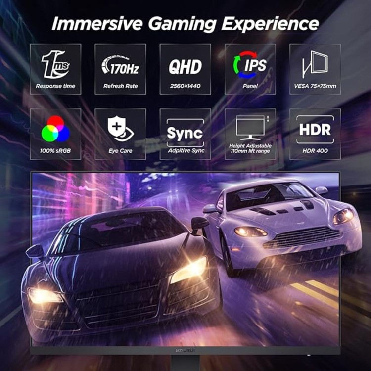Refurbished KOORUI 27" IPS 2K QHD 170Hz 1ms Gaming Monitor