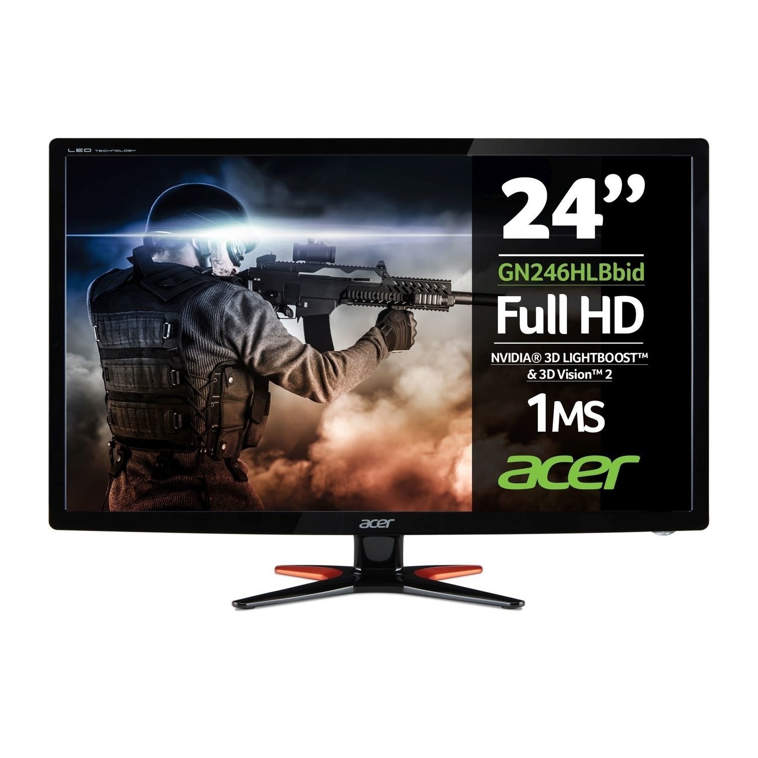 Refurbished Acer GN246HL 24 Inch LED VGA DVI HDMI 1ms Monitor - Laptops ...