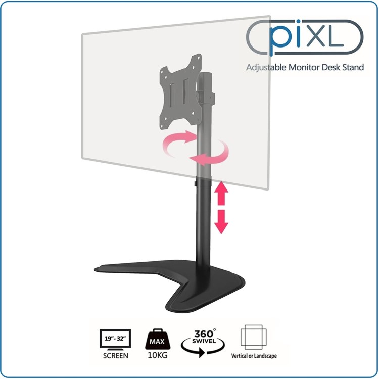 piXL Single Monitor Arm Desk Stand - For Up To 32"