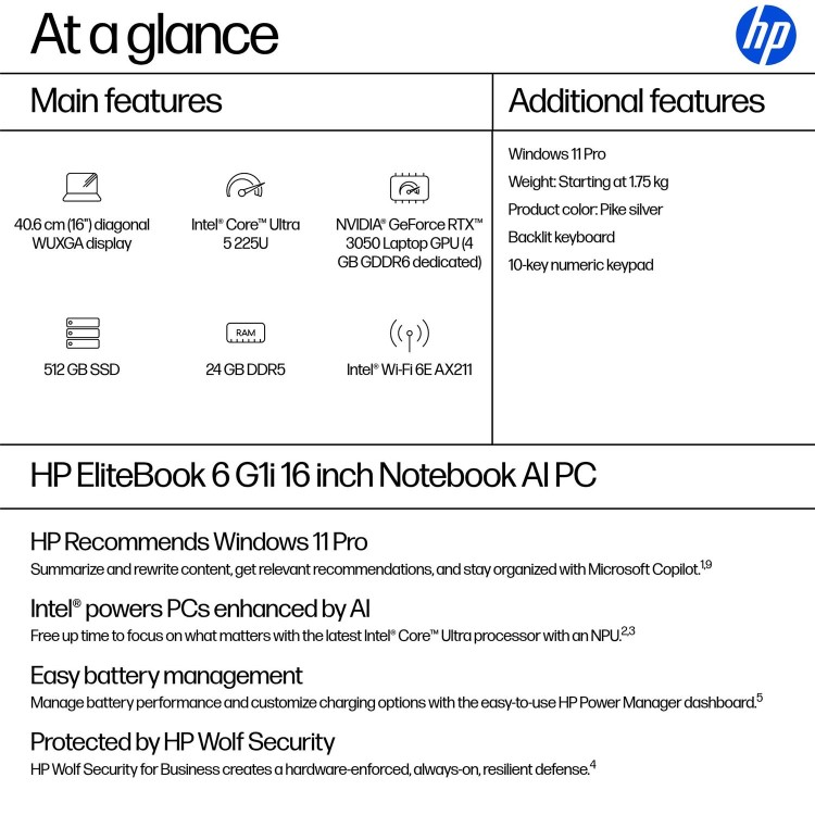 HP EliteBook 6 G1i AI Intel Core Ultra 5 24GB RAM 512GB SSD 16 Inch Windows 11 Pro Laptop