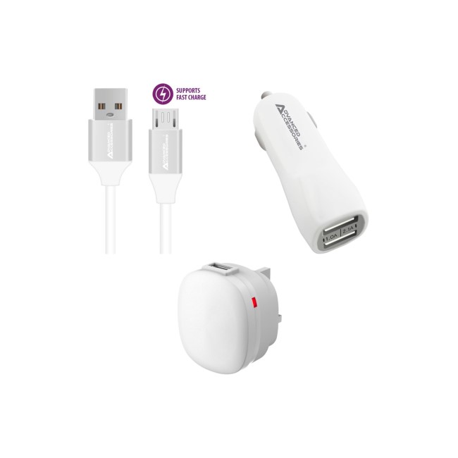 Advanced Accessories Essential Mains + Car Charger Bundle - Micro-USB
