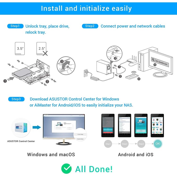 Asustor 2 Bay 512MB Diskless Desktop NAS