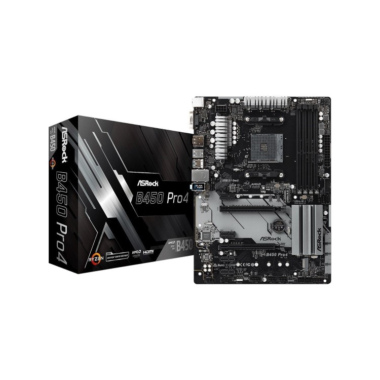 ASRock B450 Pro4 AMD Socket AM4 ATX VGA/HDMI/DisplayPort DDR4 USB C 3.1 Motherboard
