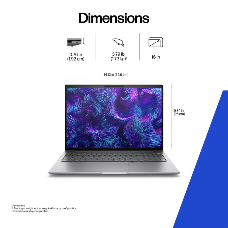 ZBook 8 G1i 16 inch Mobile Workstation PC  - Data Science, 16", Windows 11 Pro, Intel Core™ Ultra 7, 16GB RAM, 512GB SSD, NVIDIA RTX™ 500 Ada, WUXGA