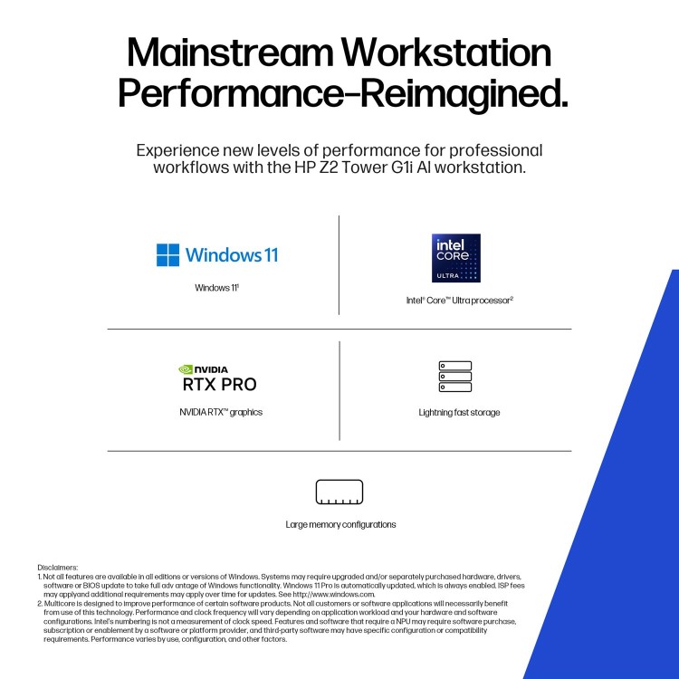 Z2 Tower G1i Workstation Desktop PC, Windows 11 Pro, Intel Core™ Ultra 9, 32GB RAM, 1TB SSD