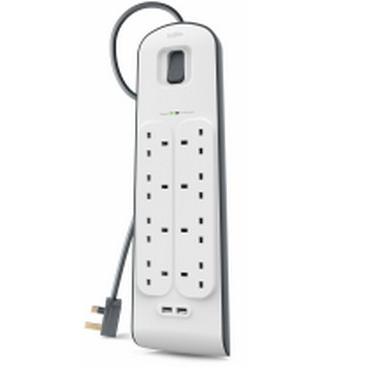 Belkin 8 Way Surge Protection Strip - 2m with 2 x 2.4amp USB Charging