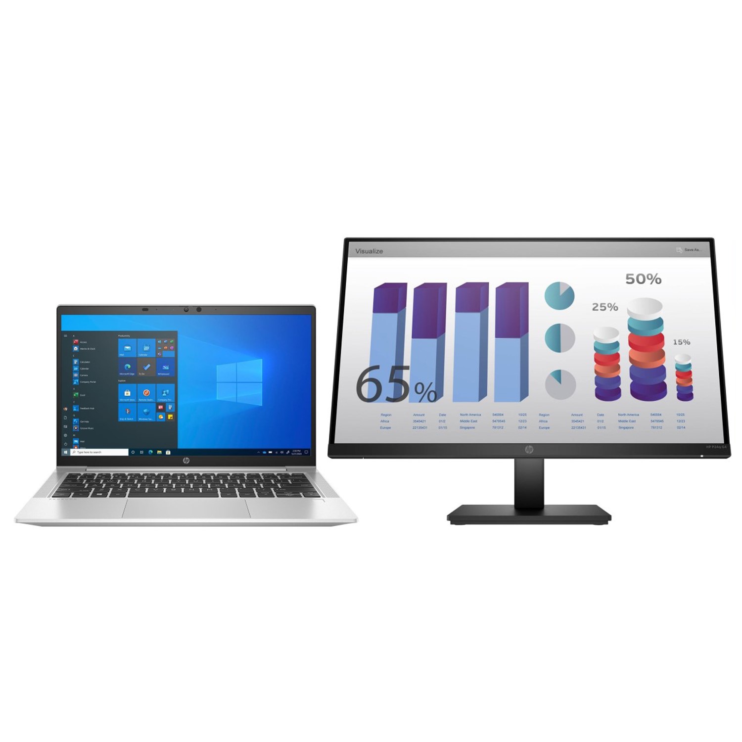 HP ProBook 635 Aero G8 13.3 " Windows 10 Pro Laptop with HP P24q G4 23.8"  QHD Monitor Laptops Direct