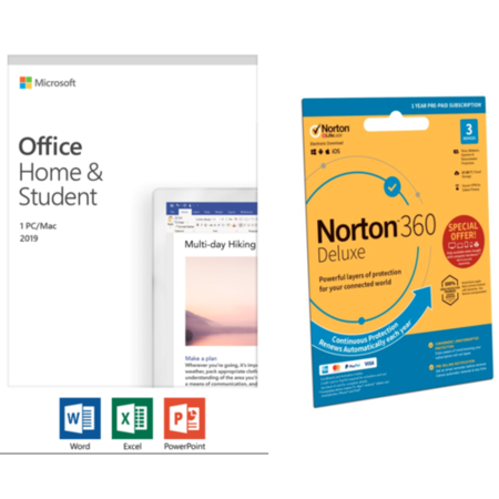 Microsoft Office Home & Student 2019 with Norton 360 Security - 3 Devices Bundle 