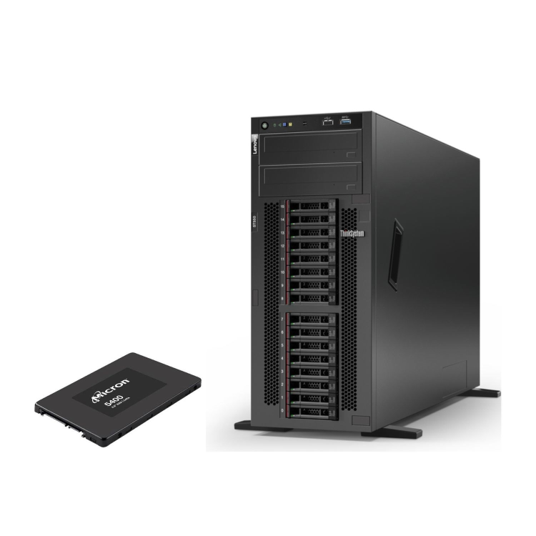 Lenovo ThinkSystem ST550 Intel Xeon Silver 4208 2.1GHz 8c 32GB RAM 4U Tower Server with Micron 5400 PRO 480GB Self-Encrypting Drive