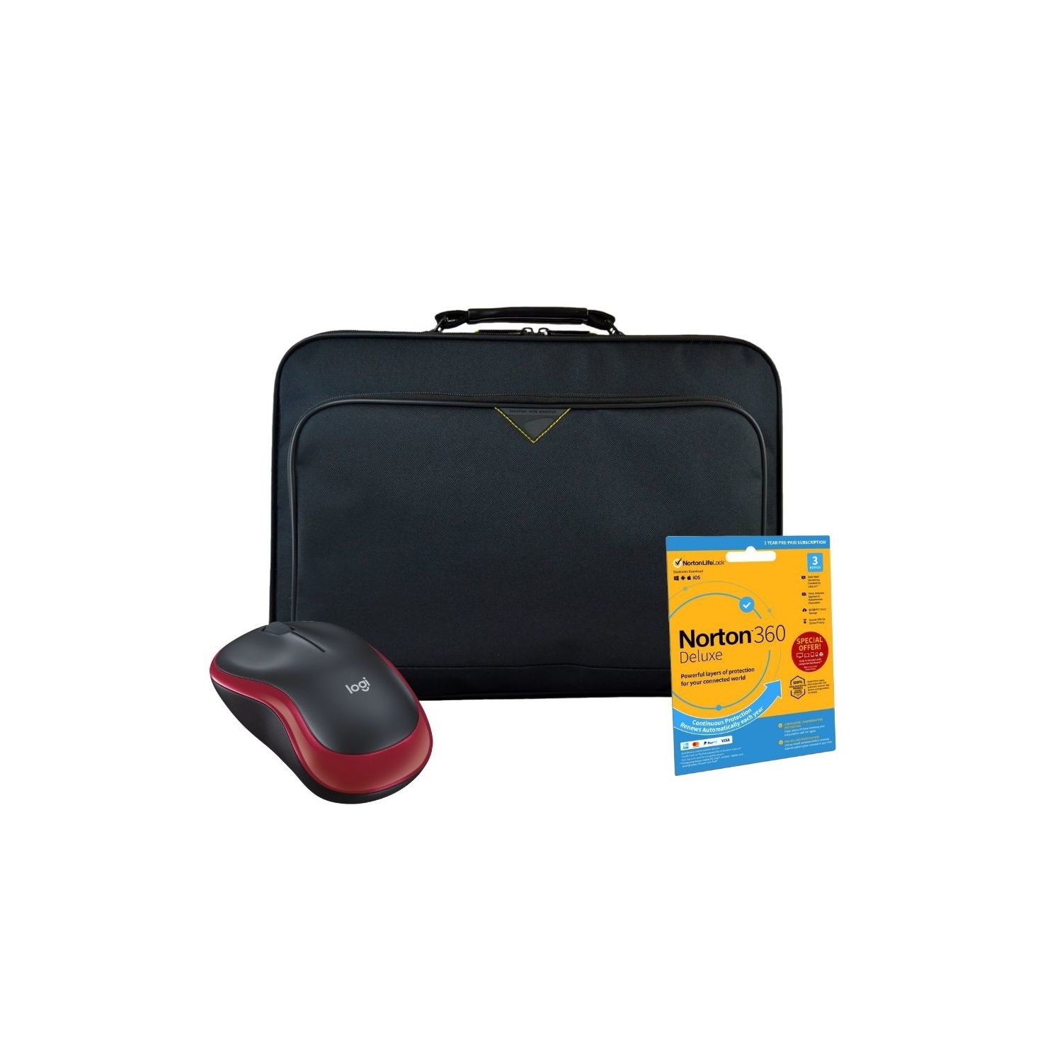 Logitech M185 Wireless Mouse in Red with Norton 360 Deluxe