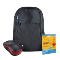 Logitech M185 Wireless Mouse in Red with Norton 360 Deluxe Internet Security and Tech Air Classic essential 14 - 15.6 Inch Backpack in Black