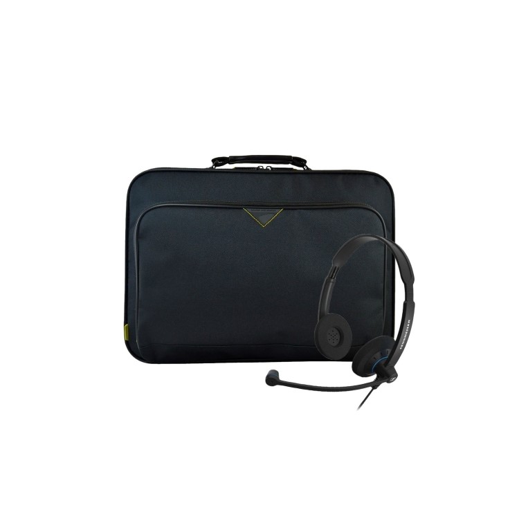 Tech Air 15.6 Inch Briefcase Laptop Bag Black and EPOS IMPACT SC60 USB ML Double Sided On-ear Stereo with Microphone Headset