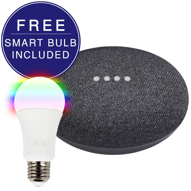 Google Home Mini - Smart Speaker Charcoal with FREE E27 Smart Bulb