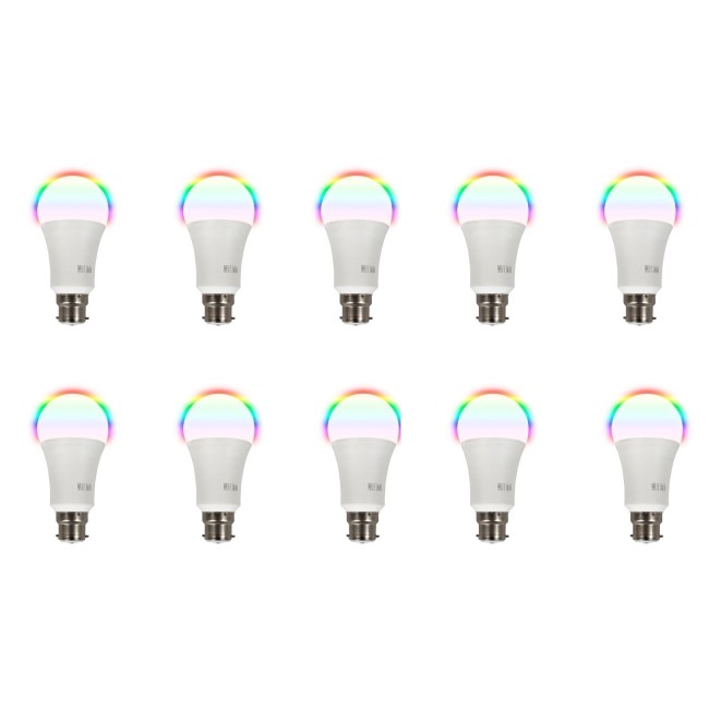electriQ Smart dimmable colour Wifi Bulb with B22 bayonet ending - Alexa & Google Home compatible - 10 Pack