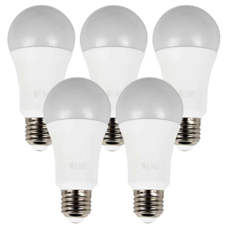 electriQ Smart Lighting Colour Wifi Bulb with E27 screw ending - Alexa & Google Home compatible - 5 Pack