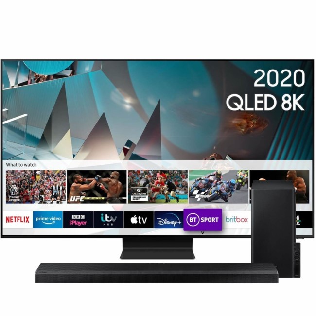 Samsung QE65Q800TATXXU 65" 8K Ultra Sharp HD HDR10+ Smart QLED TV with Soundbar & Subwoofer