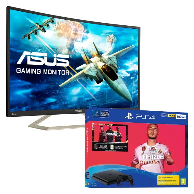 ASUS VA326HR 32" Full HD 144Hz Curved Monitor with Sony PS4 500GB FIFA 20  + Dual Shock Controller Bundle