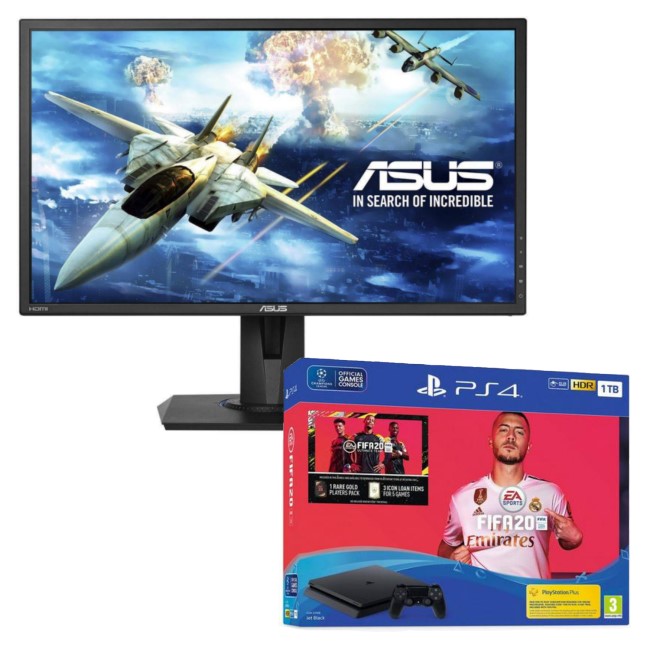 ASUS VG245H 24" Full HD 1ms FreeSync Gaming Monitor with Sony PS4 1TB FIFA 20 + DualShock Controller Bundle