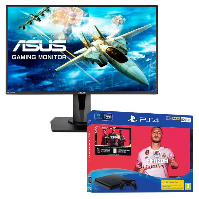Asus VG27VQ 27" Full HD FreeSync Gaming Monitor with Sony PS4 500GB FIFA 20 + DualShock Controller Bundle