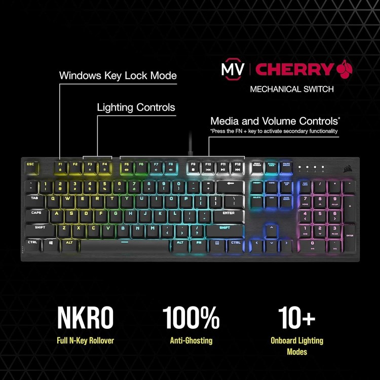 Corsair K60 PRO Cherry VIOLA RGB Wired Mechanical Gaming Keyboard Black