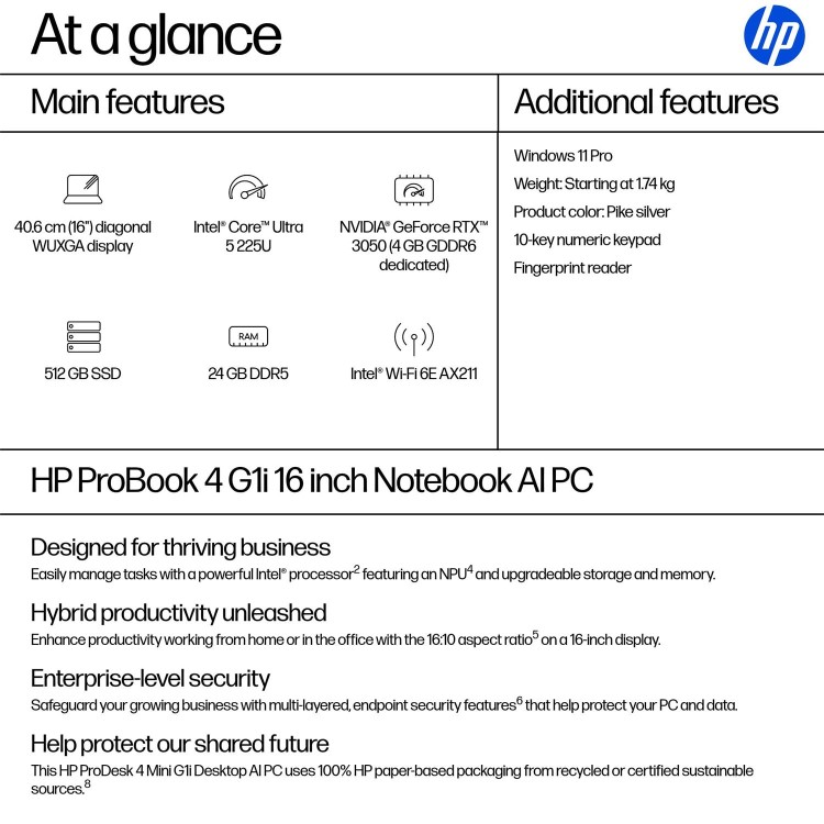 HP ProBook 4 G1i Intel Core Ultra 5 24GB RAM 512GB SSD 16 Inch Windows 11 Pro Laptop