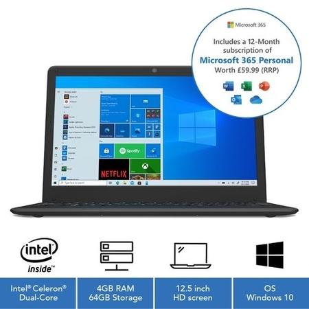 CODA 1.2 Intel Celeron N4020 4GB 64GB eMMC 12.5 Inch Windows 10 Laptop  Includes Office 365