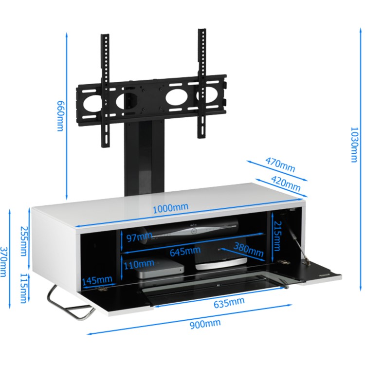 Alphason CRO2-1000BKT-WH Chromium 2 TV Cabinet with Bracket for up to 50" TVs - White 