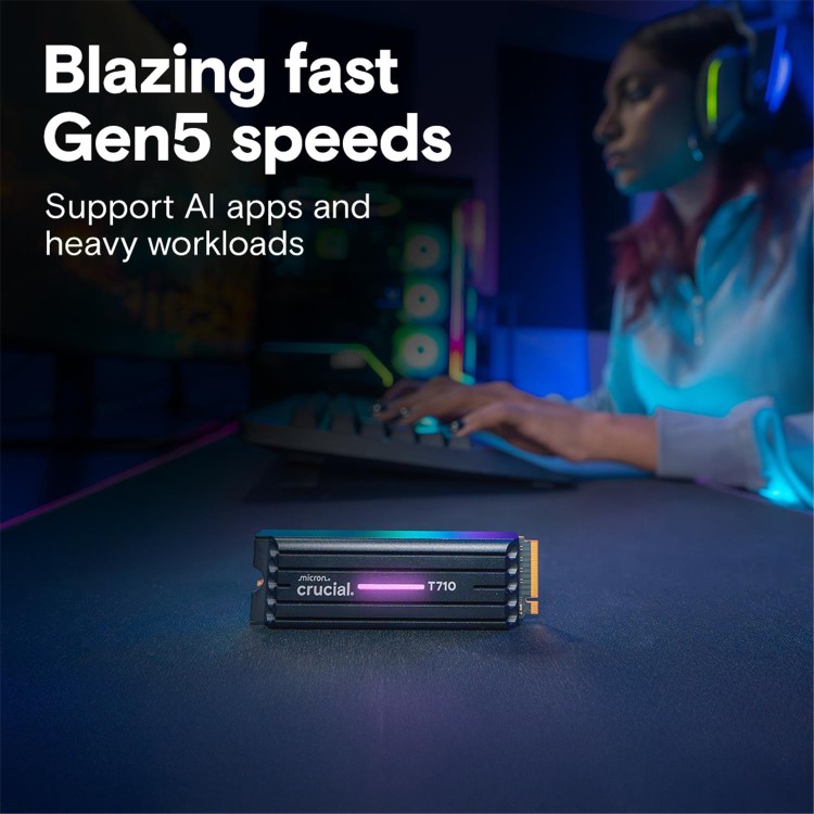Crucial T710 1TB PCIe Gen5 NVMe 2280 M.2 SSD