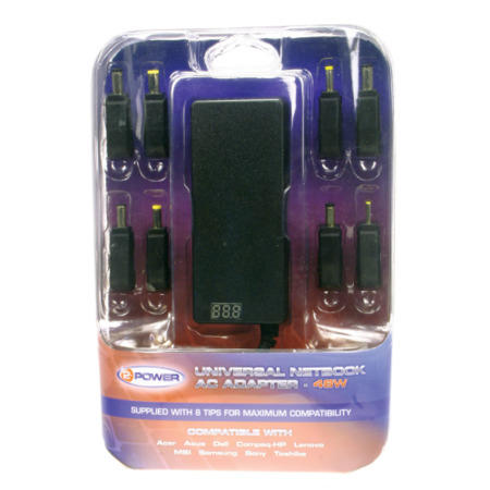 Universal Netbook Ac Adapter with power lead and 8 Tips