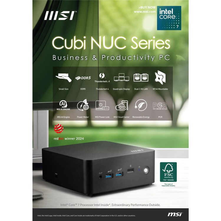 MSI Cubi NUC 1M SFF Intel Core 5 120U 16GB RAM 512GB SSD Windows 11 Pro Mini PC