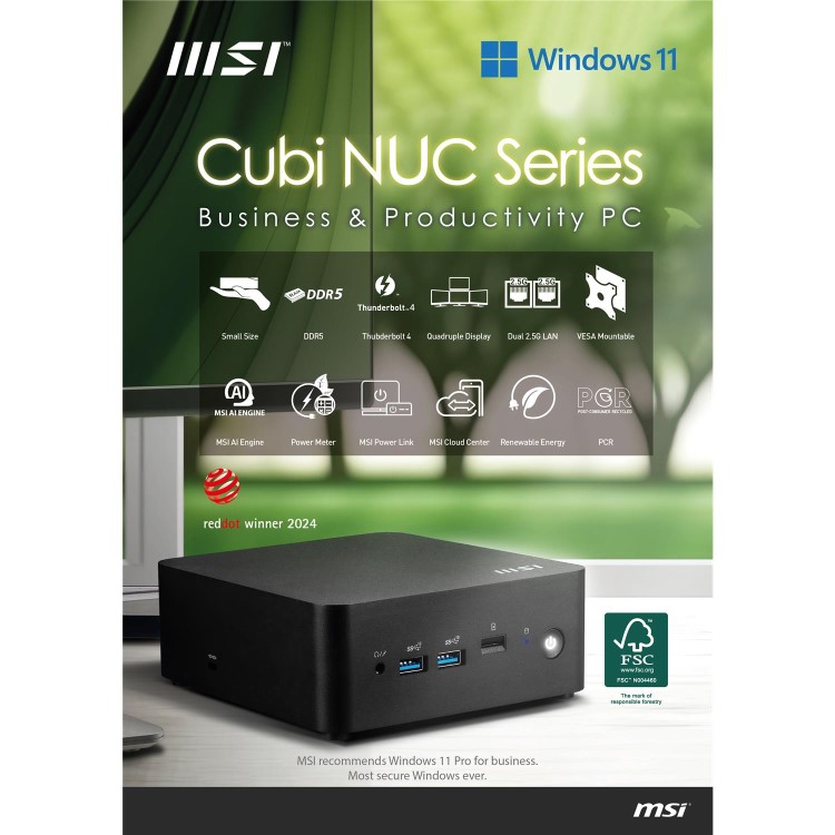MSI Cubi NUC 1M SFF Intel Core 5 120U 16GB RAM 512GB SSD Windows 11 Pro Mini PC